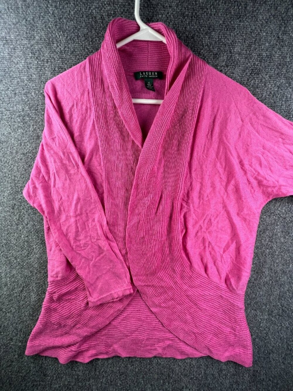Lauren Ralph Lauren Women’s Knit Sweater Pink XL Cotton Open 3/4 Sleeve Light